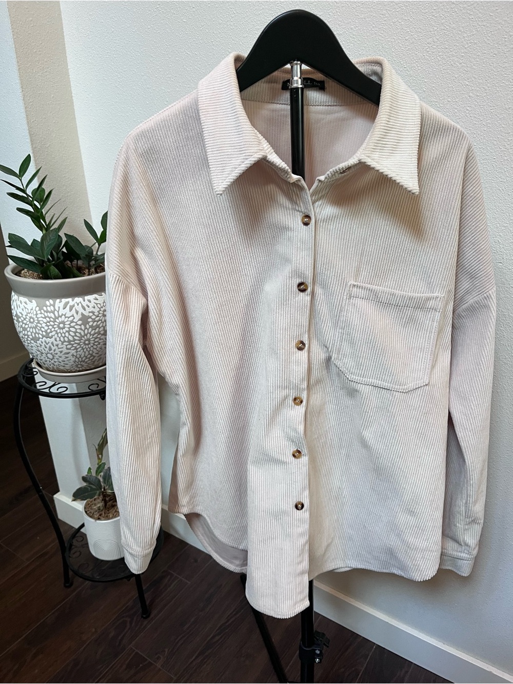 Light Beige Corduroy Button-Up Shirt